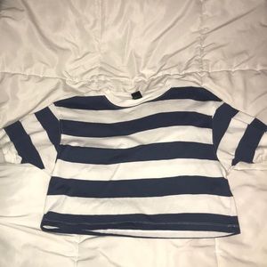Blue and White Striped Cropped Shirt